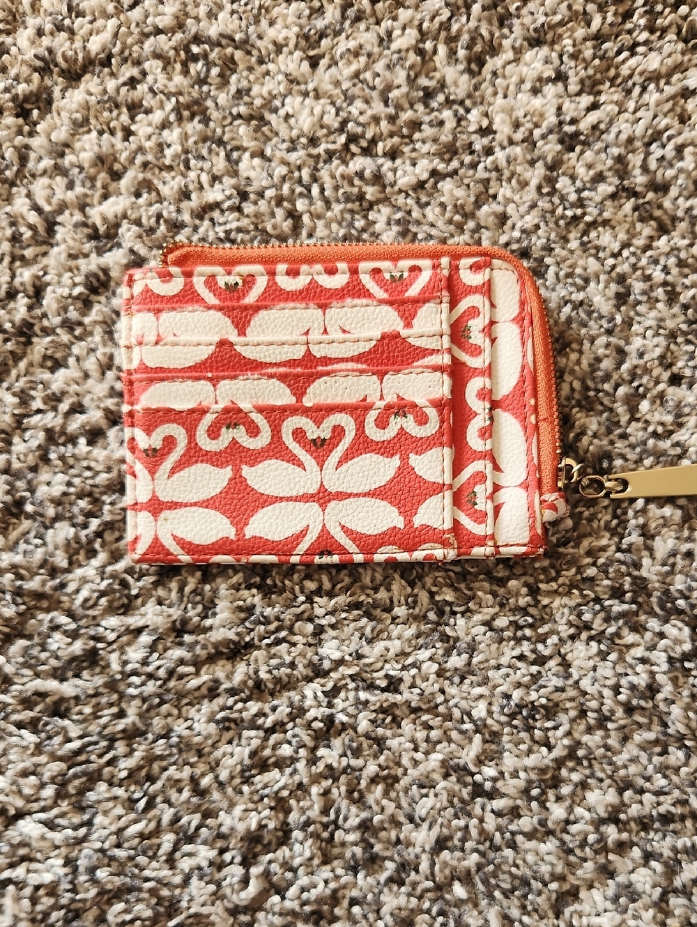 Coral and Cream Patterned Zip Card Holder